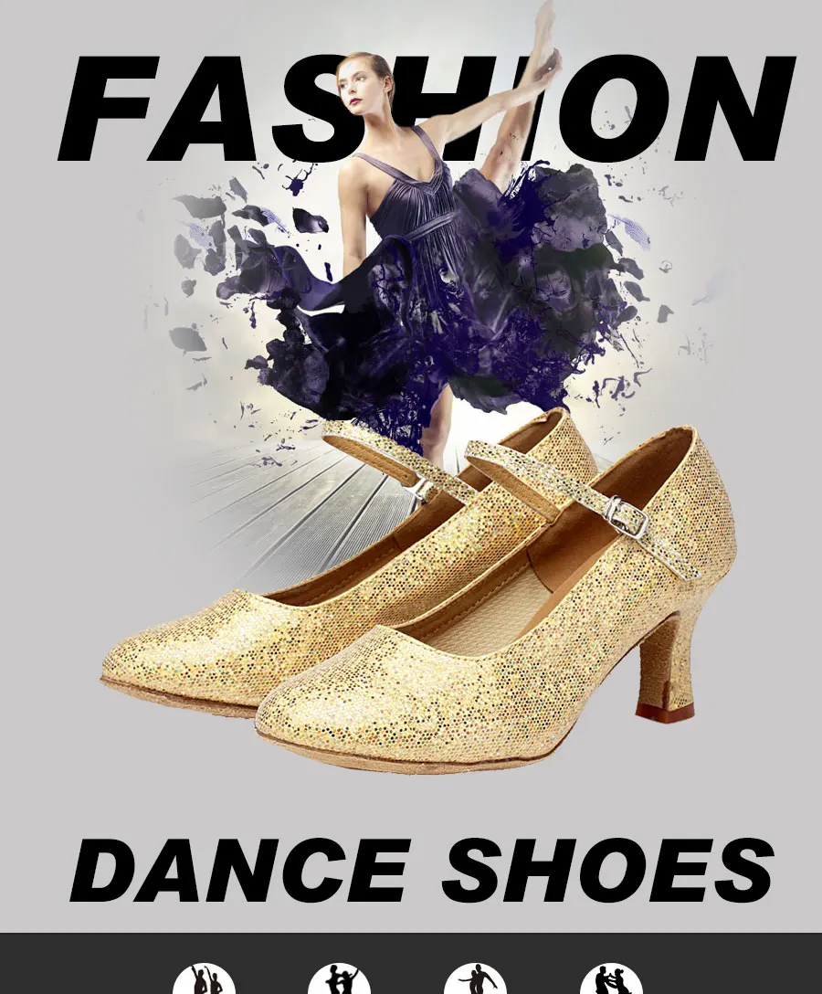 Блестящие бвечерние альные Вечерние туфли на каблуке для женщин с закрытым носком Танго вальс стандартная танцевальная обувь домашняя