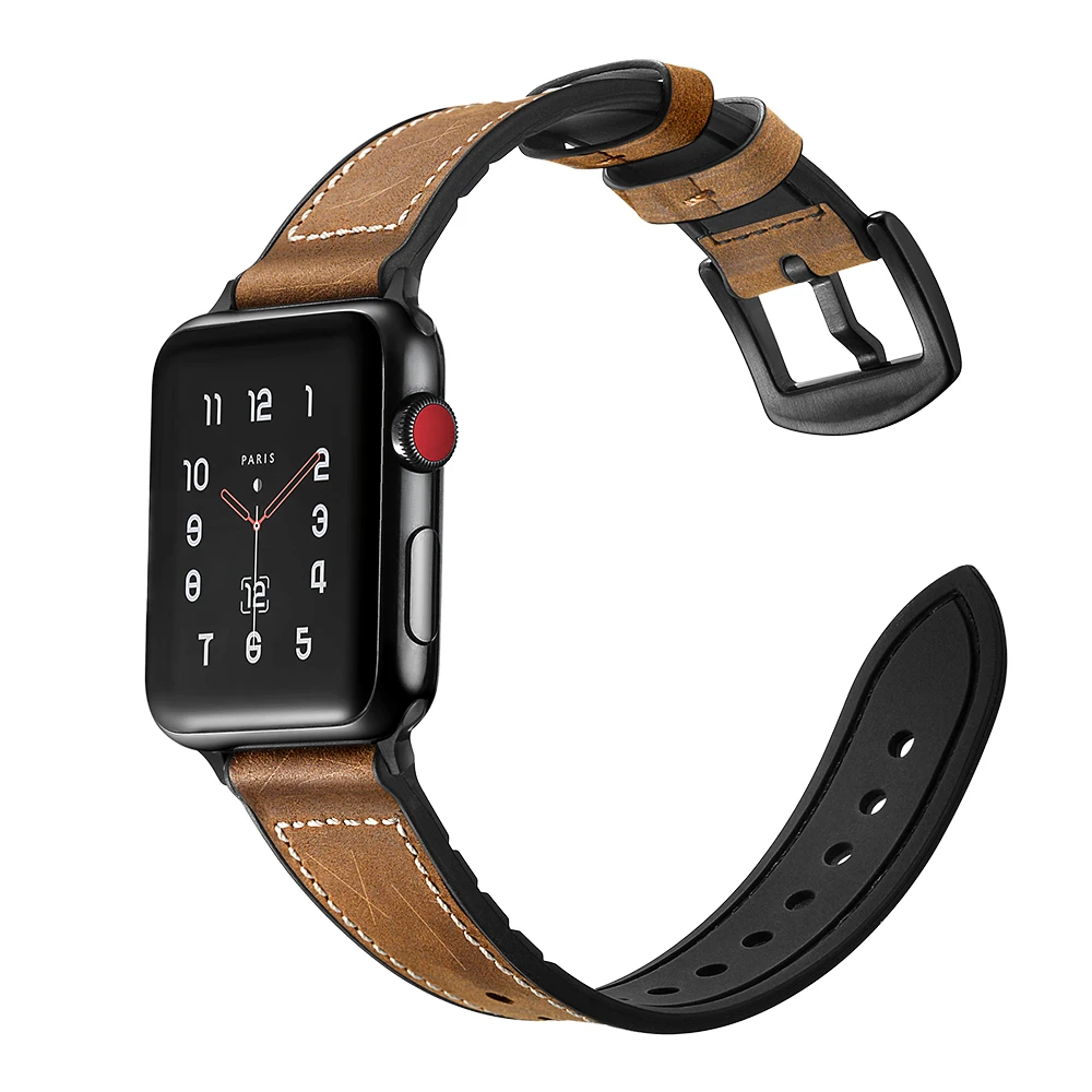 

38/40mm 42/44mm Leather+Silicone Sports Band Strap for Apple Watch Series 4 3 2 1 Men's Wrist Watch Bracelet Belt Loop.