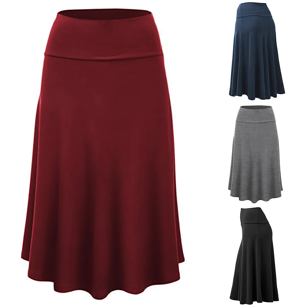 JAYCOSIN, летняя женская юбка, плюс размер, одноцветная, с расклешенным подолом, высокая талия, пикантная юбка средней длины, Униформа, плиссированная юбка 4