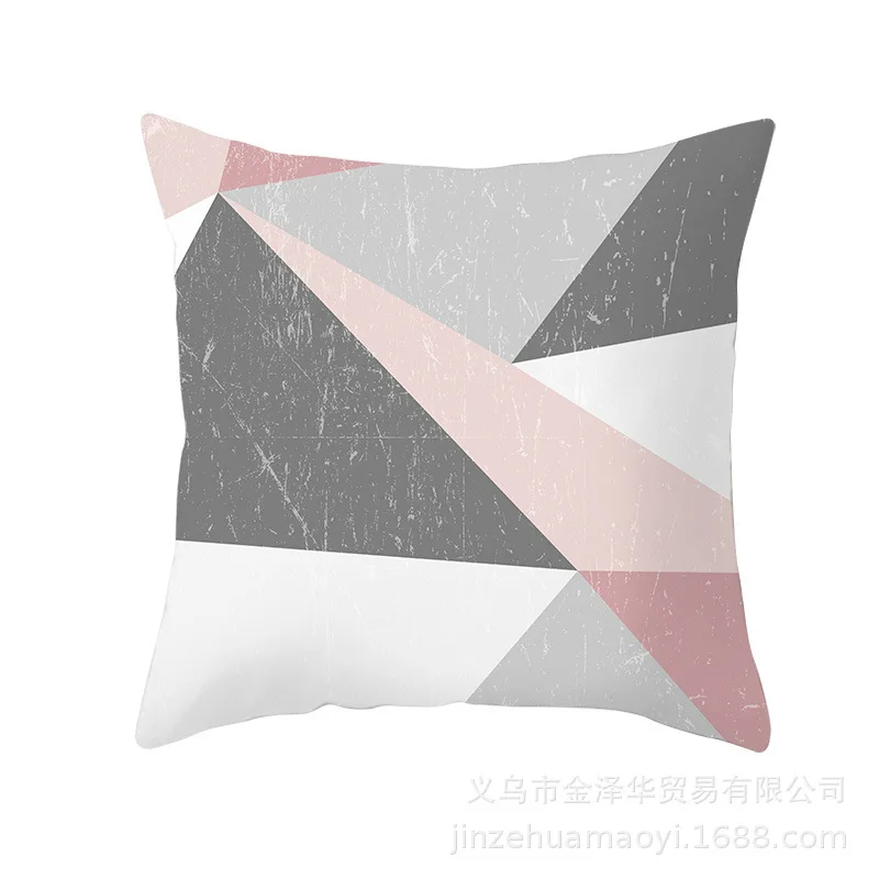 Modern Concise Pillow Cover Case Office Cushion Set Pink Colour Geometry Printing Decoration Home Furnishing Articles - Цвет: 19