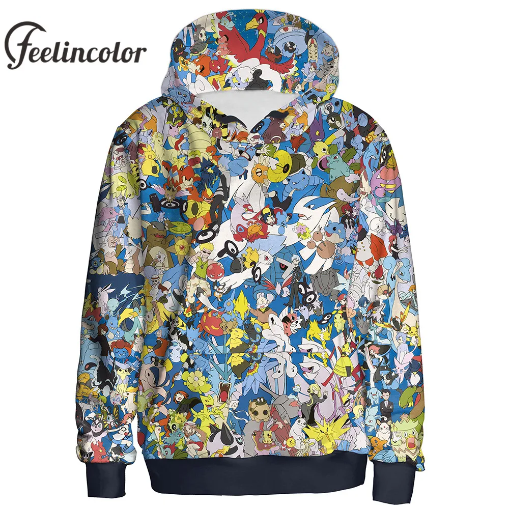 

Feelincolor Brand Men's Swearshirt 3d Print Streetwear Adventure Time Hoodie Pokemon Pikachu Cartoon Leisure Cosplay Hoodies