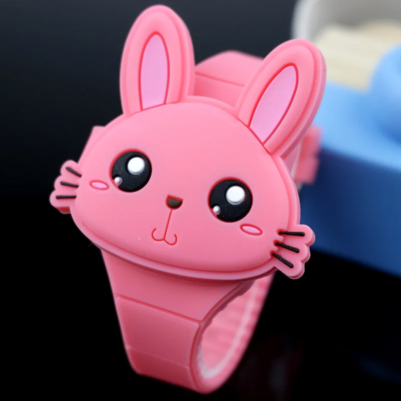Детские часы с милым кроликом из мультфильма, резиновые электронные детские часы с откидной крышкой для мальчиков, студенток, девочек, часы Reloj Infantil Saati - Цвет: watermelon Red