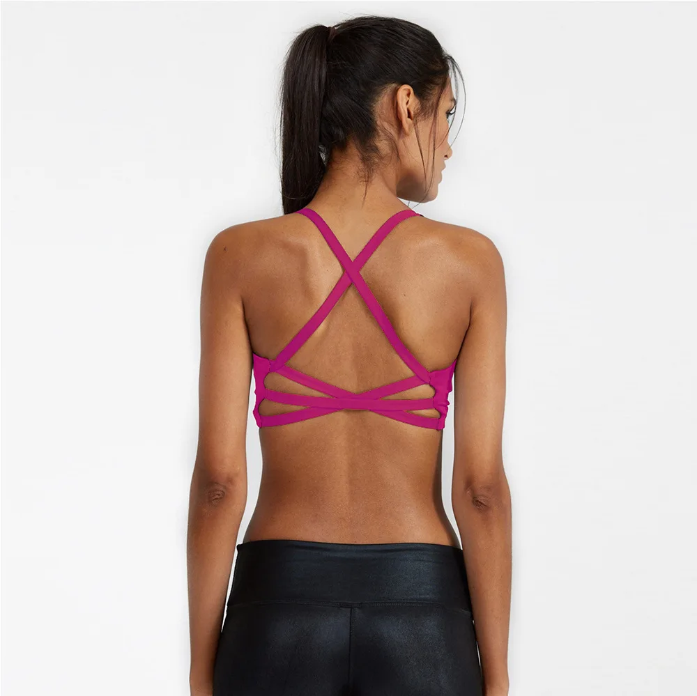 Cross open back fuxia fuschia pink yoga bra (1)