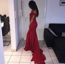 Fashion Burgund Stain Mermaid Abendkleid Sexy Weg Von der Schulter Backless Seite Schlitzte Abend Prom Kleider