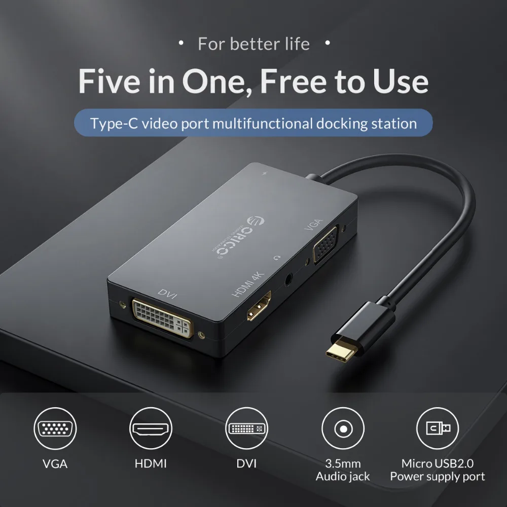 ORICO USB HUB USB C to HDMI/VGA/DVI/3.5mm Earphone AUX Adapter for MacBook Samsung Galaxy S10 4K 30