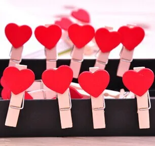 10Pcs/Lot Cute Wooden Mini Red Heart Shape Clip Photo postcard paper Clips pegs Wedding Party Decoration Christmas | Канцтовары для