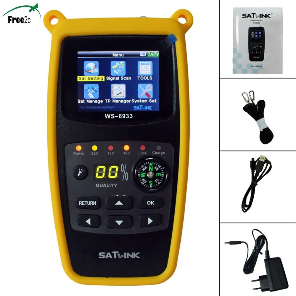 

hot sale Satlink WS-6933 DVB-S2 FTA C&KU Band Satellite Finder Meter with 2.1 Inch LCD Display Silicone Cove free shipping