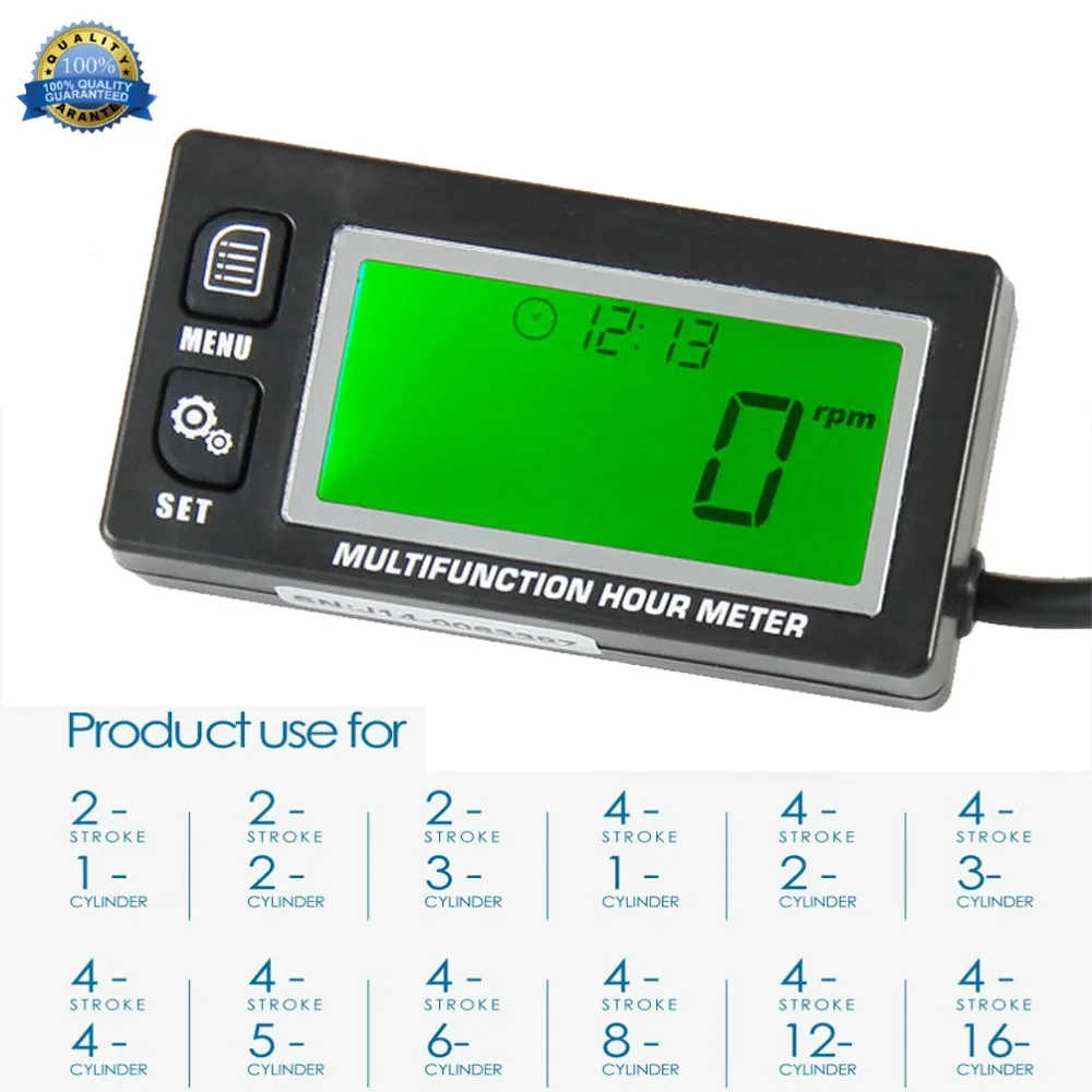 Functional Digital Inductive Gasoline Engine Hour Meter Tachometer
