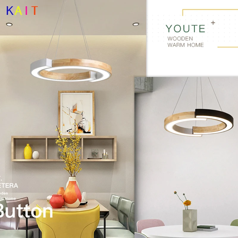 

LED Pendant Lights For Living Room Modern White Lustre Wooden Bedroom Lighting Simple Surface Mounted Pendant Lights