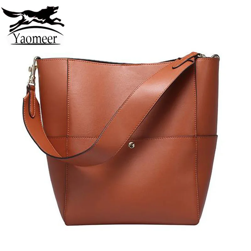 

100% Genuine Leather Handbags Luxury Women Bags Italian Brown Soft Cow Bucket Shoulder Bags Female Designer Famous Brand Tote