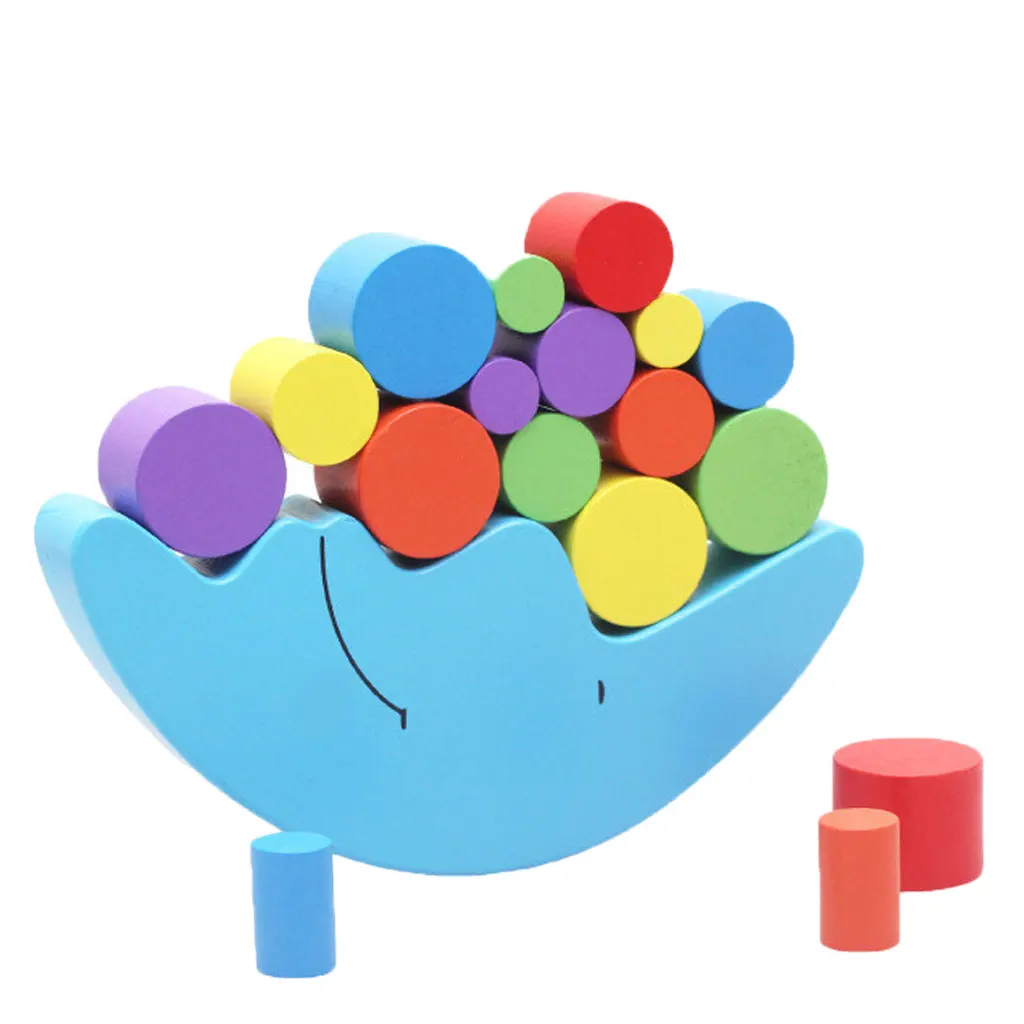 Classic Wooden Building Blocks, Moon Balancing Game for Kids Adults Toddlers, Bright Colors, High Quality Montessori Toys