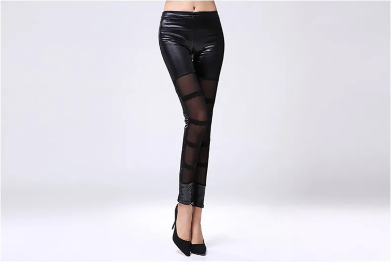 Legins Punk Gothic Fashion Women Leggings Sexy PU Leather Stitching Embroidery Hollow Lace Legging Jeggings For Women Leggins high waisted leggings