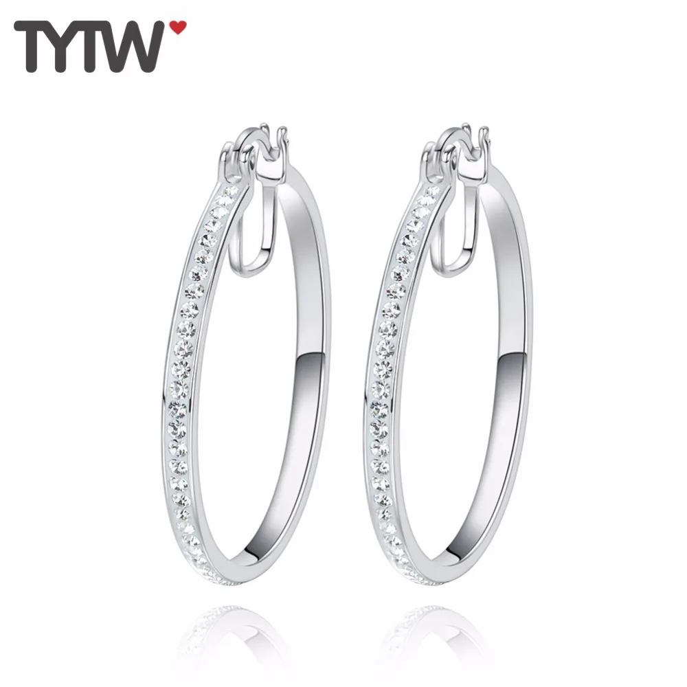 

TYTW Hot Sale 925 Sterling Silver White Round Crystals from Austrian Earrings for Women Jewelry Korean Rhinestone Earring