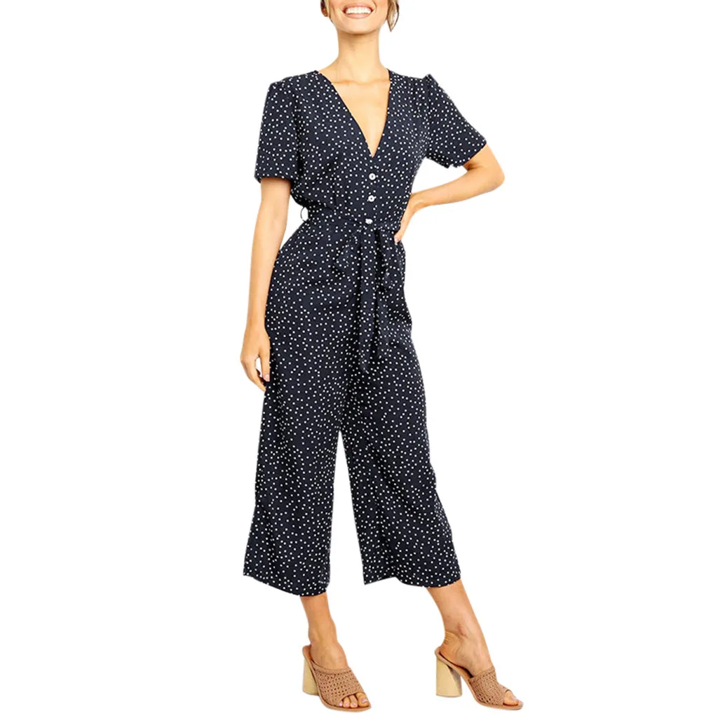 MAXIORILL New сиамские брюки Women's Short Sleeve Sexy V-Neck Polka Dot Print Jumpsuit Wholesale Free shiping T44