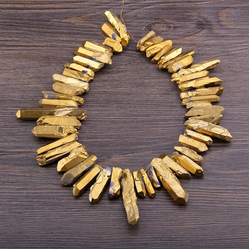 

Gold Titanium Raw Crystal Quartz Top Drilled Slice Loose Beads,Raw Yellow Crystal Stone Slab Pendant Necklace Jewelry Making diy
