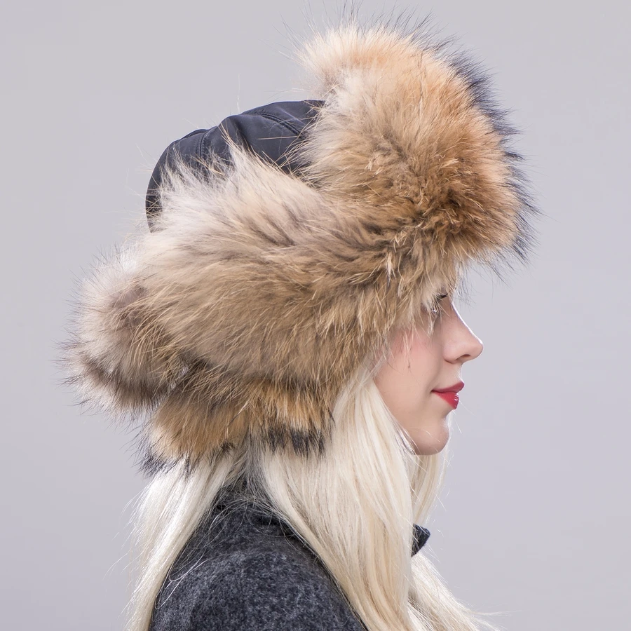 FXFURS меховая шапка для женщин из натурального меха енота лисы русские шапки