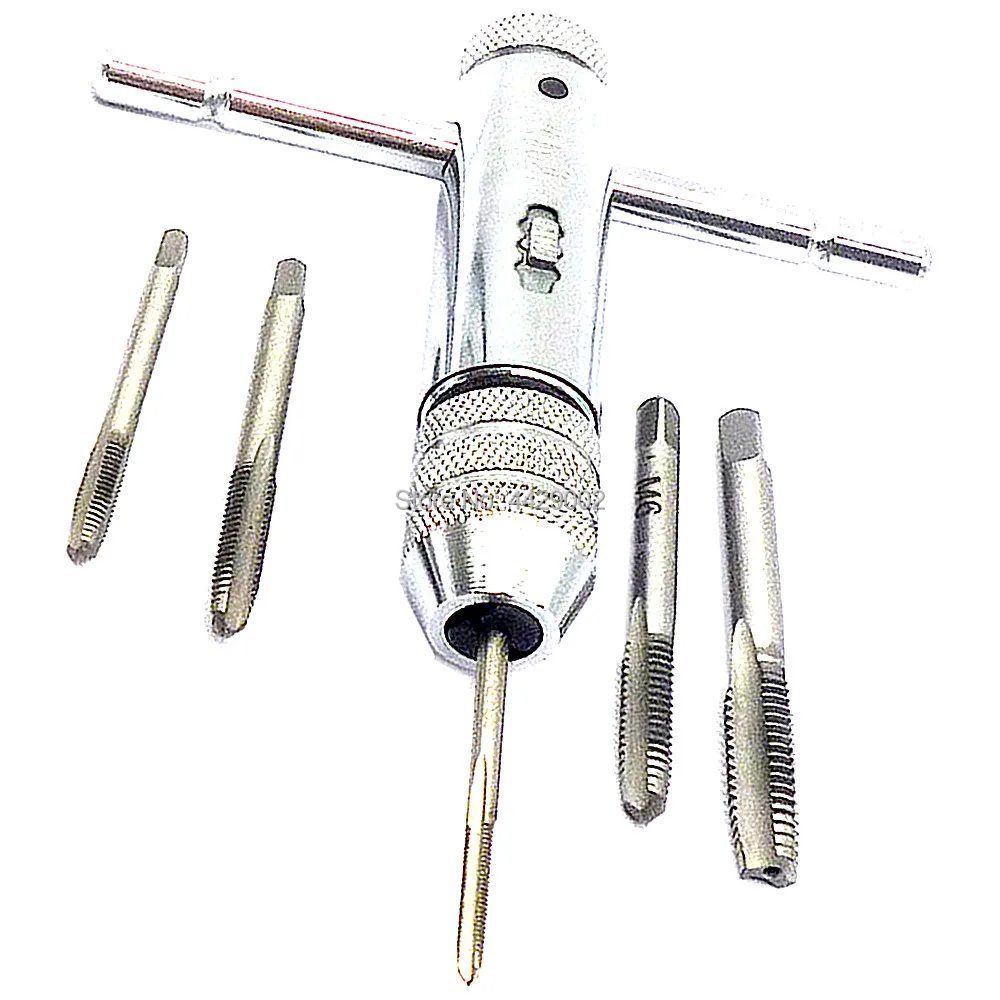 

5pcs Hand Screw Thread Metric Plug Tap M3 M4 M5 M6 M8 w/ Ratchet Tap Wrench M3-M8 Forward Reverse Lock T Bar Die Set Reversible