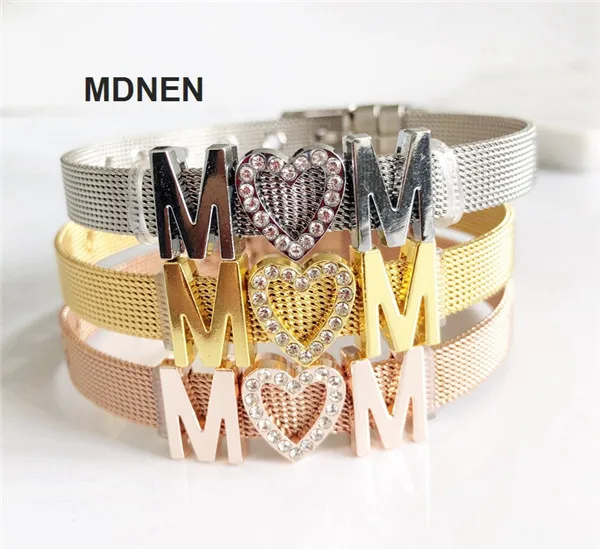 Сетчатый Браслет из нержавеющей стали с 3 шт. "Мама" Горки подвески, хранительские браслеты, DIY ювелирные подарки
