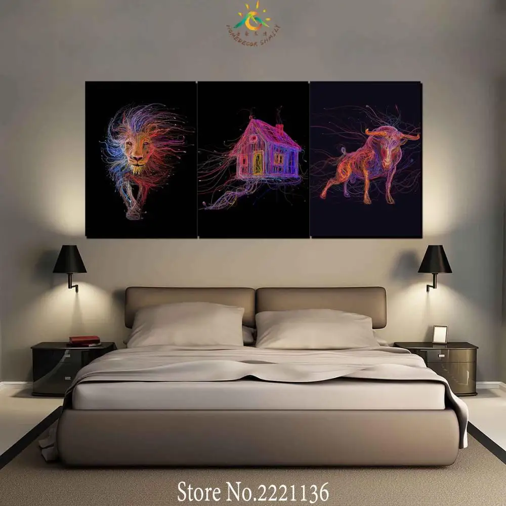 3 4 5 шт. Настенная картина из оптического волокна с изображением быка и льва|wall