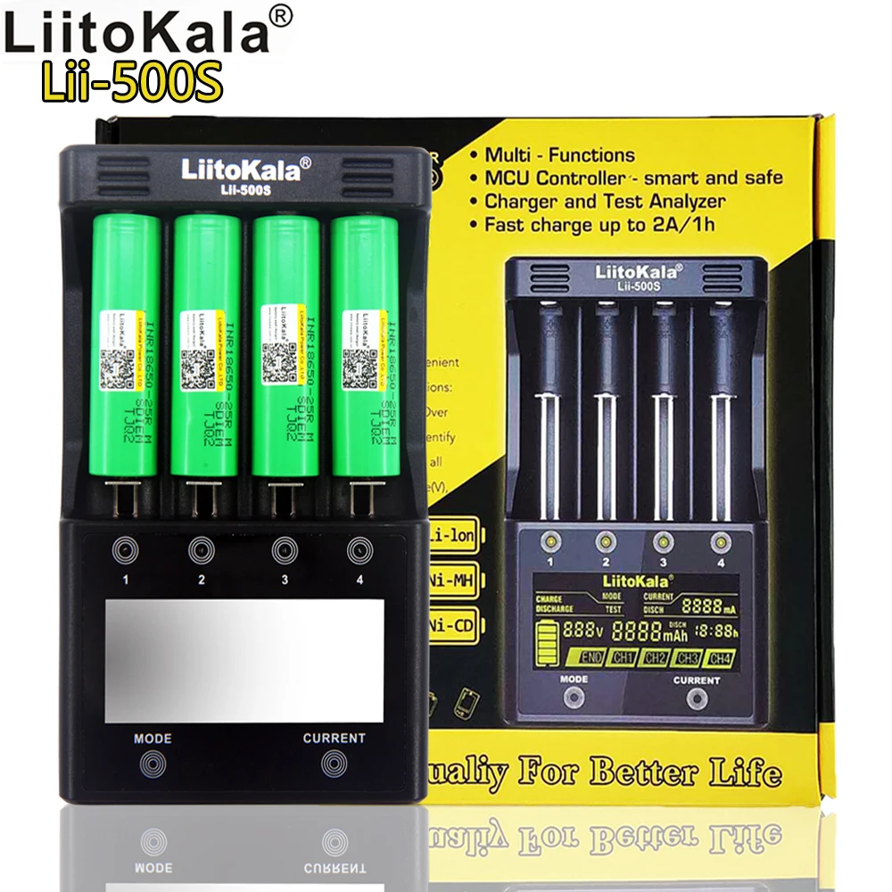 

Liitokala INR18650 25R Battery 3.6V 18650 2500mAh rechargeable lithium battery lii-500S Test Activate USB Output Charger Set