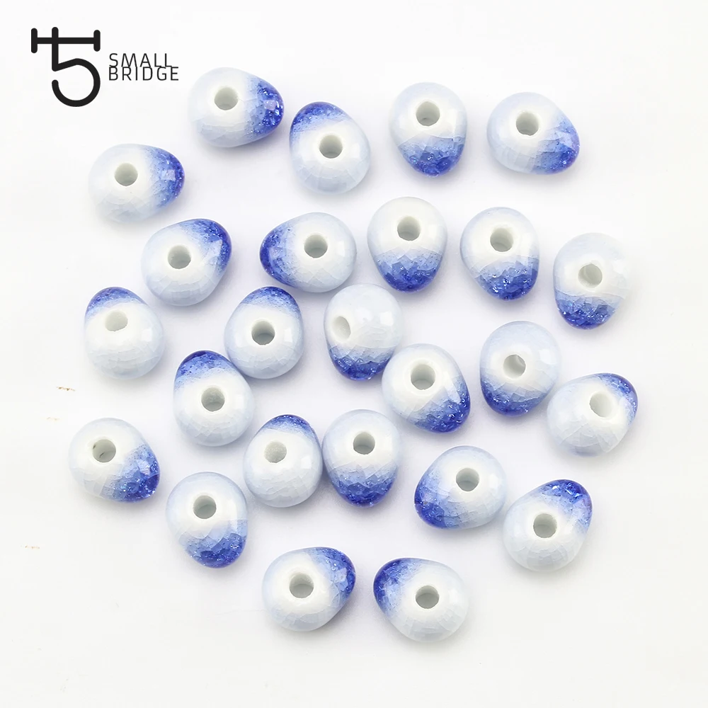 

6 8 10mm Blue Ice Crack Porcelain Beads Making Jewelry Accessories For Fracelets Hole Oval Ceramic Beads Wholesale T102