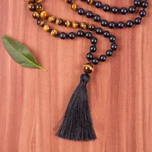108 Мала Бусы Ожерелье медитация молитва йоги ожерелье s завязанное кисточкой ожерелье буддистские бусины мала-Розарий матовый черный оникс