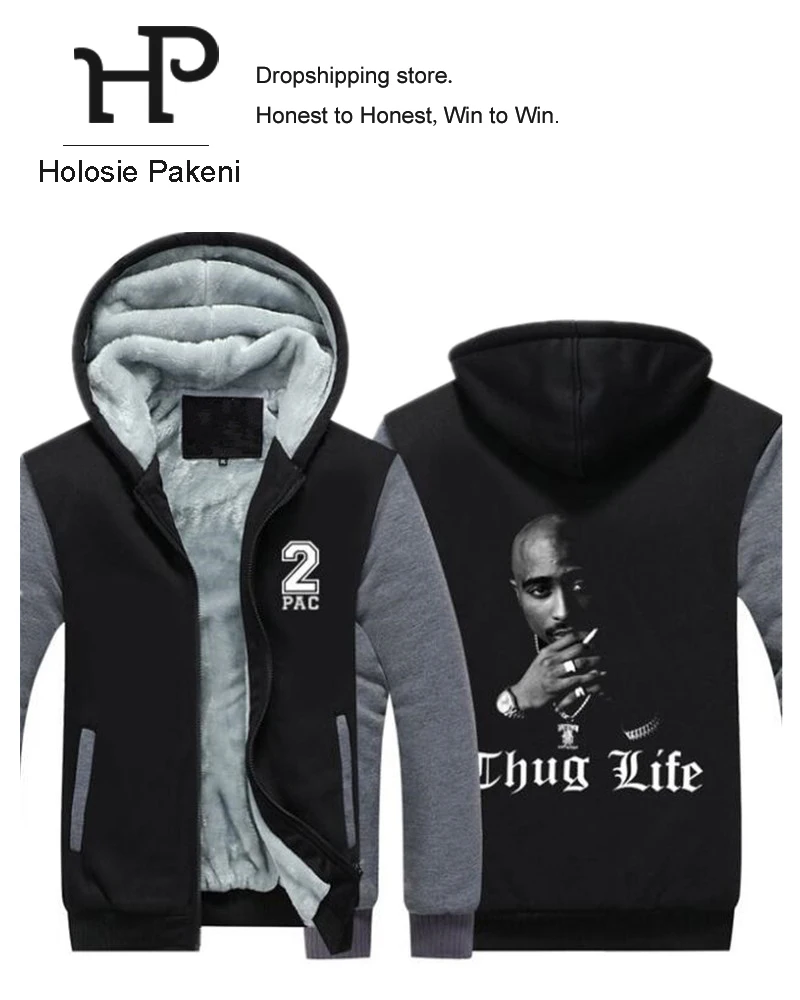 

Dropshipping Tupac Amaru Shakur 2Pac Mens Zipper Hoodie Sweatshirt Fleece Thicken Jacket Coat Thug Life Hip Pop Streetwear