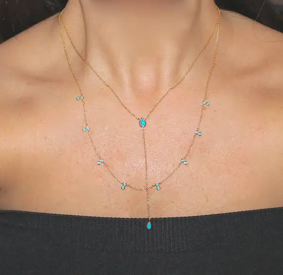

New Fashion Multi Layer bar Chain Necklaces Jewelry for Women layer Y Blue Stone Choker Chain Jewellery wedding jewelry
