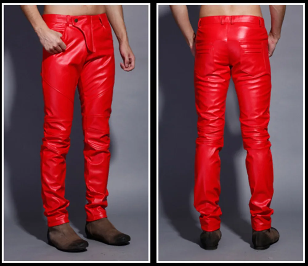 Idopy мужские мотоциклетные брюки из искусственной кожи разных цветов красный синий черный белый Байкерский стиль танцевальные сценические кожаные брюки
