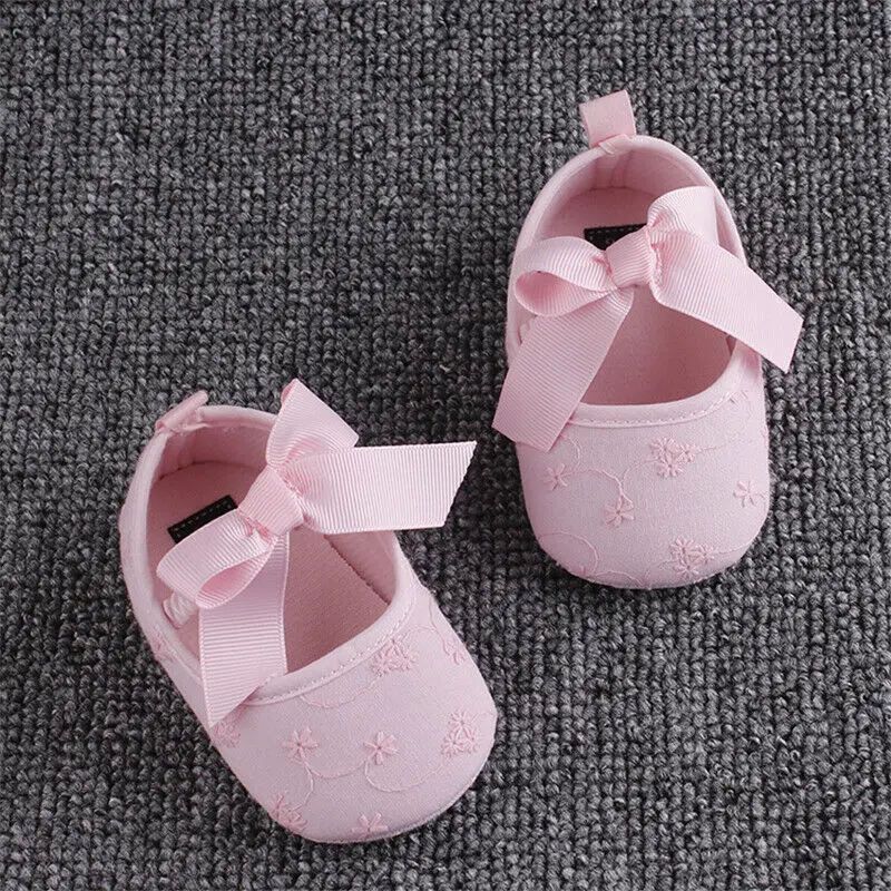 0-18 M прекрасные детские дети детское платье с бантом мягкие детские туфли обувь тапки первые ходоки - Цвет: Розовый
