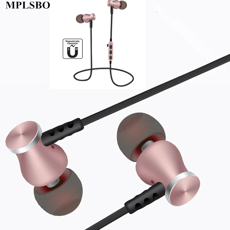 MPLSBO Bluetooth наушники с микрофоном металлические спортивные беспроводные стерео