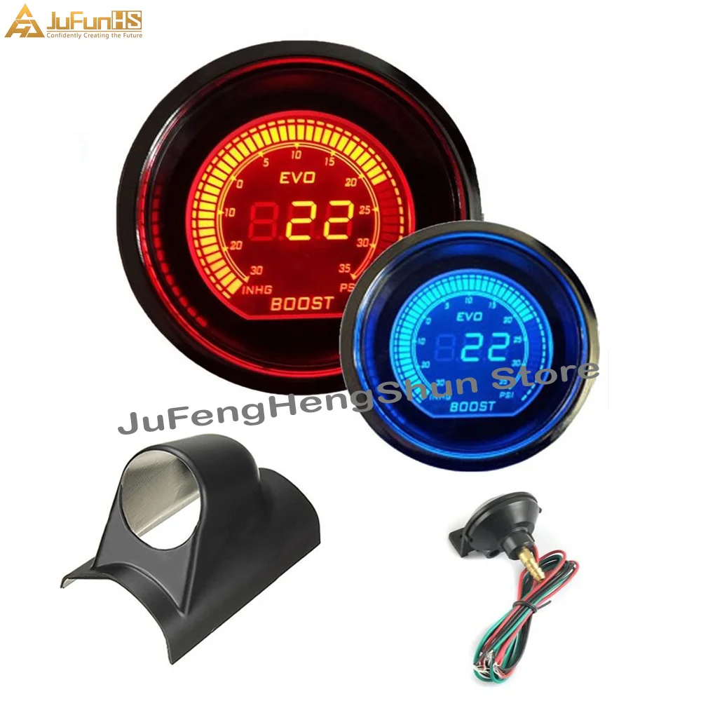 52mm Car Turbo Boost Gauge Psi 12V Auto Blue Red LED Light Gauges