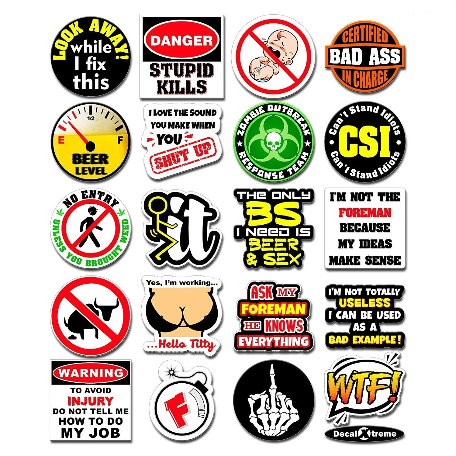 

For 20-Pack Funny Hard Hat Stickers Vinyl Joke Decal Sticker Construction Worker Electrician Welder Carpenter