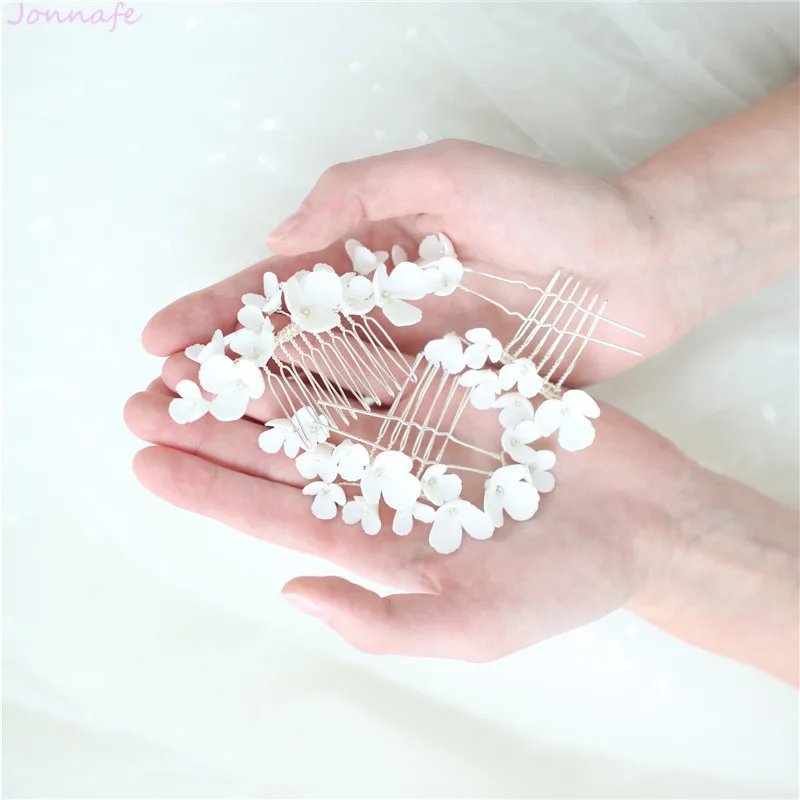  Jonnafe Porcelain Flower Bridal Hair Combs Pins Set Fashion Wedding Headpiece Handmade Women Hair O