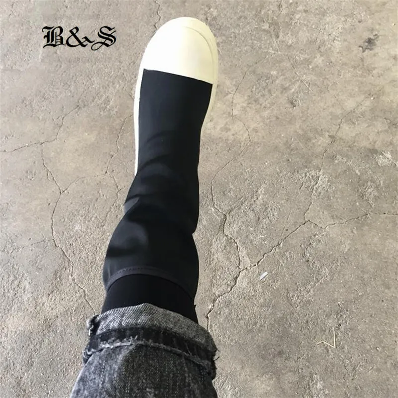 Черные и уличные классические 2018 женские уличные тянущиеся тканевые тонкие тянущиеся сапоги-чулки без шнуровки высокие сапоги