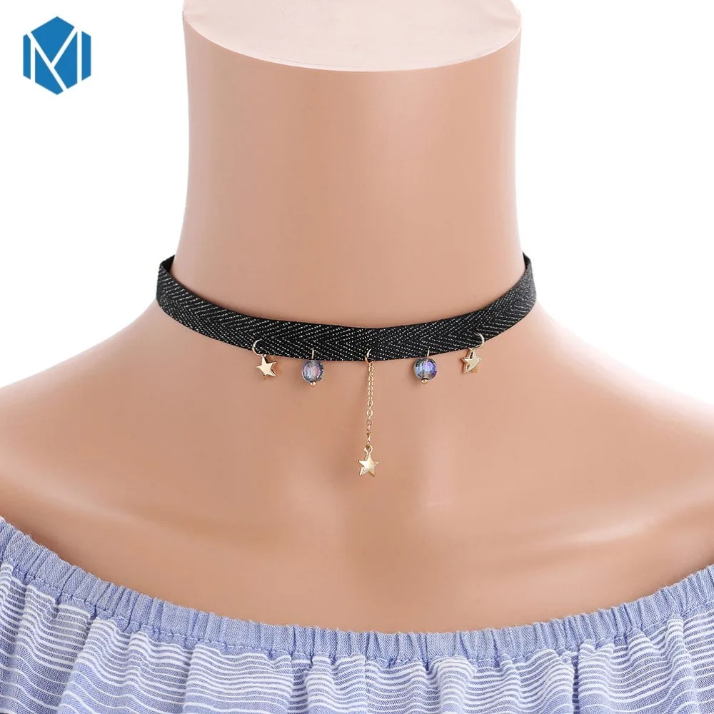 Black Lace Velvet Ribbon Gothic Tassel Choker Necklace Women Alloy Rhinestone Necklaces Punk