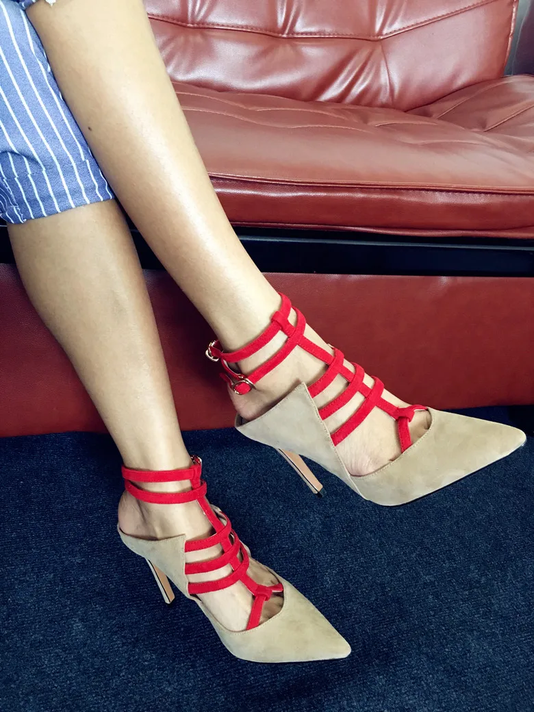 

Abesire Hot Sale Girls Pointed Toe Mixed Color Ankle Strap Sandals Lady Stiletto High Heels Dress Shoes Women Buckle Strap Shoes