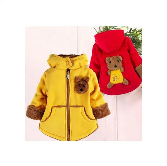 Лидер продаж; куртка для маленьких мальчиков и девочек; Новинка; сезон осень-зима; 2 цвета; верхняя одежда; пальто; плотная детская одежда с изображением медведя; одежда для детей; толстовки с капюшоном