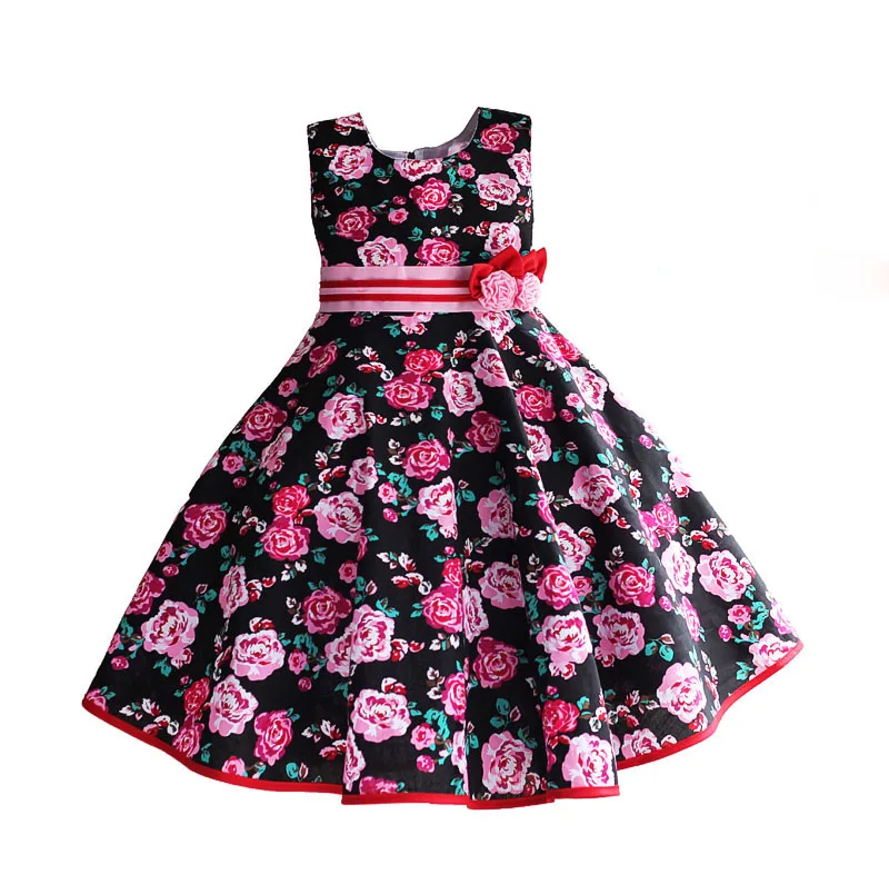 

6-10T Girls Wedding Dress Brand Princess Girls Dresses Black Rose Flower Kids Dresses for Girls Clothing vestido