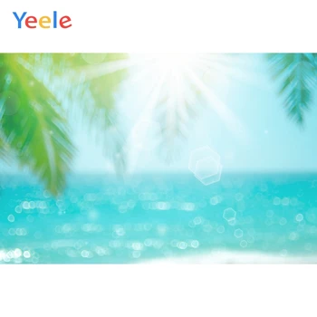 

Yeele Sky Sea Sunshine Light Bokeh Palm Tree Holiday Photography Backgrounds Customized Photographic Backdrops for Photo Studio