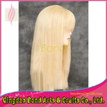 Fashion brazilian virgin hair straight glueless full lace human hair wigs for women blonde color lace front wig with bang #613