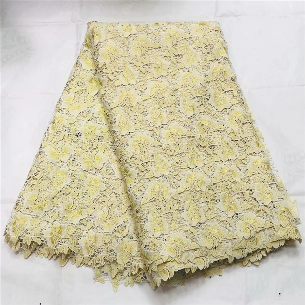 

African Lace Fabric 2019 High Quality Lace For Nigerian Wedding Dress Water Soluble Lace With Beads Cord Lace Fabric