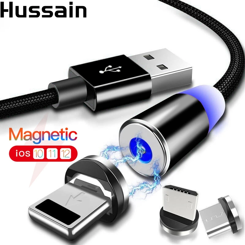 Магнитный кабель Hussain 1 м 2 micro usb type c для samsung S10 S9 Xiaomi mi9 iPhone X 8 7 Plus зарядный |