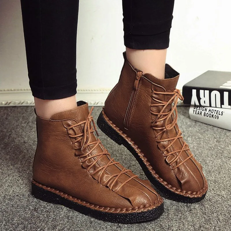 

Quality PU Leather Winter Boots Women Shoes Ankle Boots Winter Shoes 2018 Comfortable Flat Ankle Boots For Women Casual Shoes