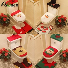 

Christmas Santa 3 Piece Bathroom Toilet Seat Cover Rug Set Non-Slip Bathroom Mat Toilet Tissue Holder Cover Christmas Decoration