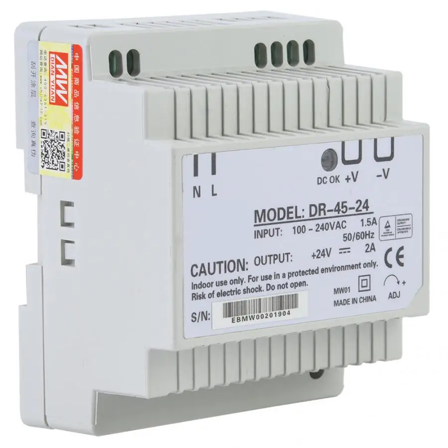 

volt power supply DR-45-24 45W Single Output 24V Din-Rail Power Supply AC/DC Switching Power Supply Switch Power Supply Module