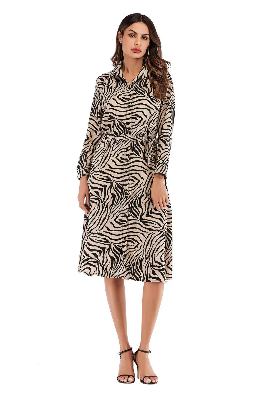 Gladiolus Chiffon Spring Dress Women 34 Sleeve Turn-Down Collar Leopard Print Belt Women Shirt Dress 2019 Autumn Sexy Dresses (52)