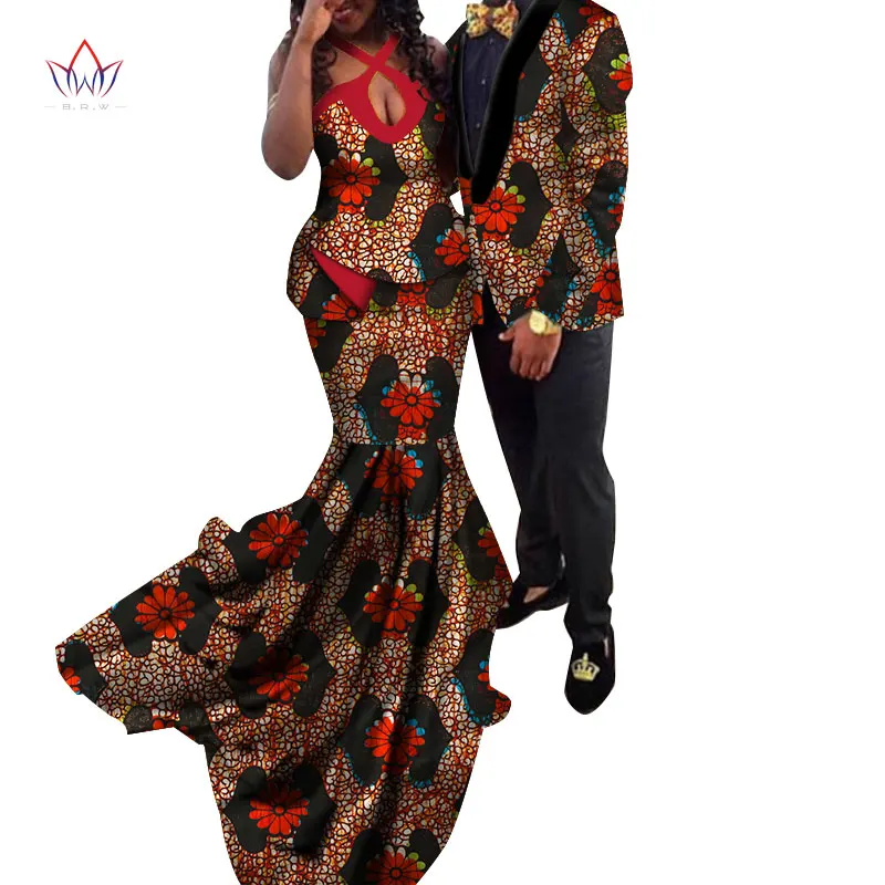 African Couple Clothes African Dresses for Women Bazin Riche Long Evening Dresses African Men Jacket Coat Clothing WYQ154