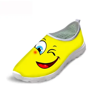 

THIKIN Cute Cartoon Sponge Baby Print Shoes Comfortable Mesh Breathable Flat Shoes Fun Expression Design Leisure S