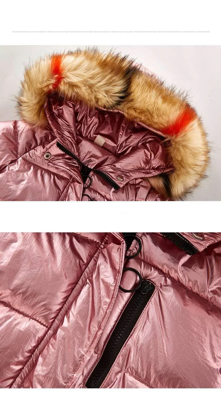 Лидер продаж, детская зимняя куртка зимнее пальто для девочек детское теплое длинное пуховое пальто с меховым воротником и капюшоном для подростков возрастом от 3 до 12 лет